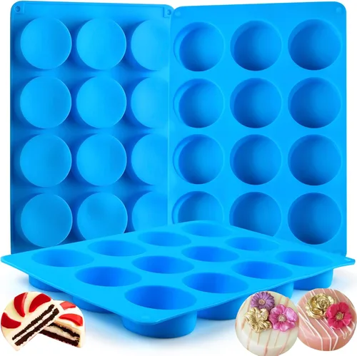 Sidosir 3 piezas Molde de silicona para galletas Oreo y chocolate, moldes redondos de cilindro de 12 cavidades para cubierta de chocolate Oreo, Azul