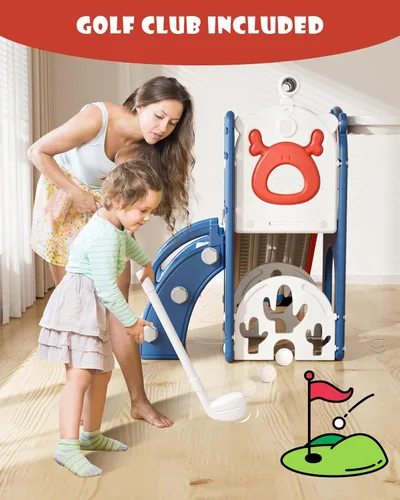 Miniatura 3 de XJD Tobogán 7 en 1 para niños pequeños de 12 a 36 meses, nueva actualización con golf, aro de baloncesto para juegos en interiores y exteriores