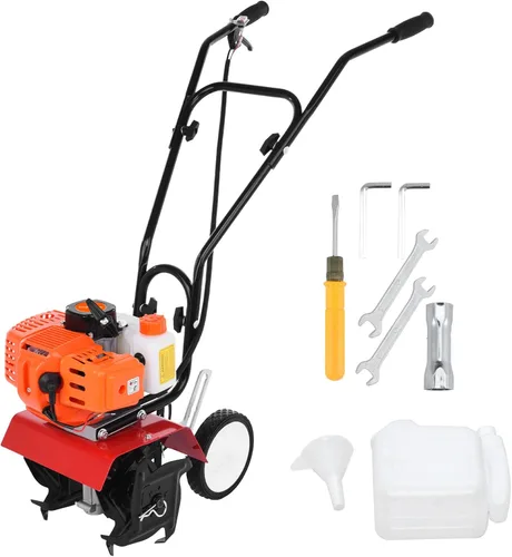 Cultivador de jardín, cultivador de gasolina de 2 tiempos, 9000 rpm, 1.2L, tanque de combustible de 6 pulgadas, profundidad de trabajo de 6