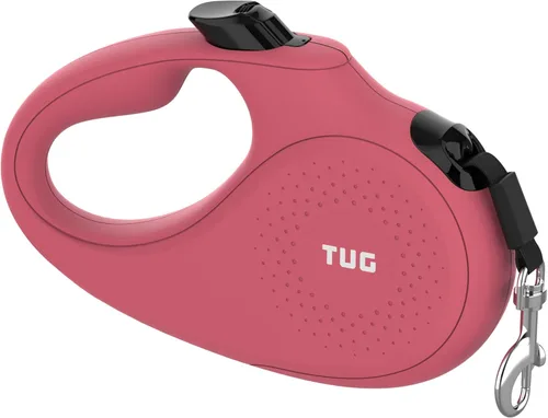 Miniatura 5 de TUG Correa retráctil monocromática de 360° sin enredos para perro, cinta de nailon fuerte de 16 pies (pequeña, rosa)