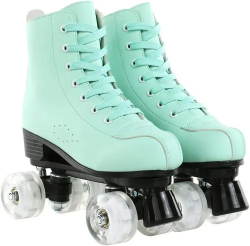Miniatura 3 de YYW - Patines de cuero PU de alta calidad para mujeres y hombres, tipo botín, clásicos de doble fila, para interiores y exteriores, con bolsa