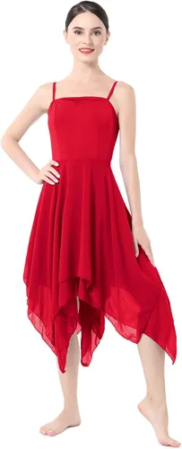 Miniatura 5 de ODASDO Disfraz de danza lírica para mujer, moderno, contemporáneo, de ballet, con tirantes delgados, vestido fluido de gasa