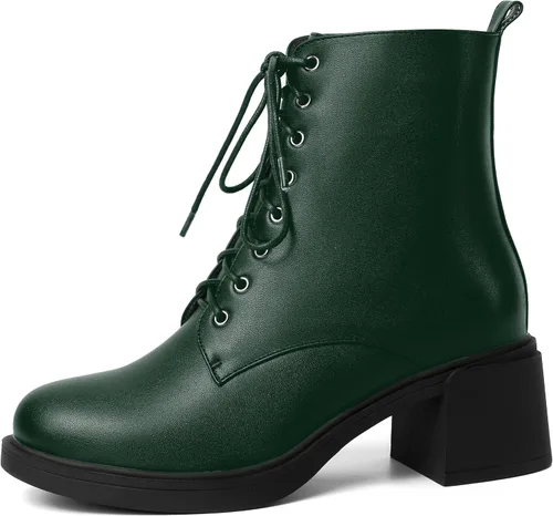 Miniatura 44 de ROSERWISH Botas altas de tacón bajo y grueso para mujer, con cordones, cómodas, modernas, con puntera redonda, de 2.5 pulgadas