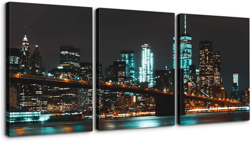 Miniatura 13 de Denozer - Lienzo decorativo para pared de 3 piezas - Paisaje con paisaje urbano, arte de puente, arte de pared para sala de estar, decoración