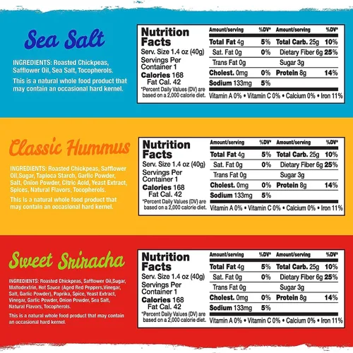Miniatura 2 de The Good Bean Crunchy Garbanzos – Paquete variado – Paquete de 1.4 onzas – Sriracha dulce, sal marina y granos clásicos de garbanzos tostados