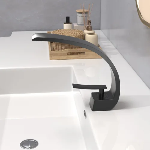 Miniatura 8 de Grifo de lavabo de baño moderno de un solo orificio de 1 manija, grifos de latón macizo negro mate, grifos de baño únicos grifos mezcladores