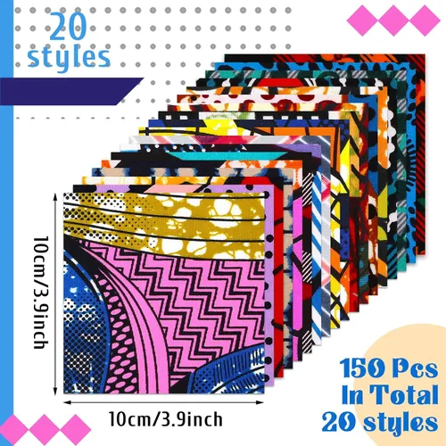 Miniatura 2 de Tatuo 150 piezas de tela de algodón africano de 4 × 4 pulgadas cuadrados de tela de acolchado no repetida Kente, cuadrados de cera africana Ankara