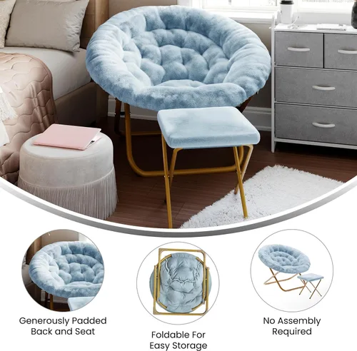 Miniatura 4 de Flash Furniture Gwen - Silla plegable de gran tamaño con otomana, silla lunar de piel sintética, marco de acero duradero, para dormitorio
