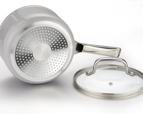 Miniatura 5 de MSMK Cacerola esmaltada de cerámica sin PFAS de 2.5 cuartos de galón con tapa de vidrio templado, arroz quemado también antiadherente, apto para Gris