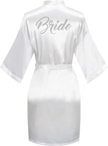 Miniatura 60 de Bata de boda para mujer, para novia, dama de honor, corta, de satén, kimono, batas de seda para prepararse, fiesta nupcial