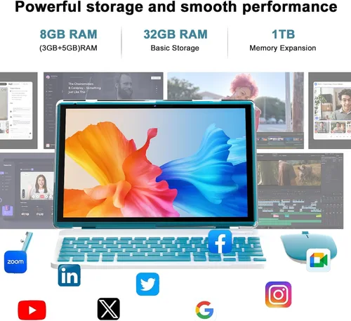 Miniatura 6 de Tablet Android 15 de 10 pulgadas con lápiz capacitivo de teclado, 8 GB de RAM 2 en 1, incluye mouse y funda protectora, batería de 6000 mAh, Wi-Fi