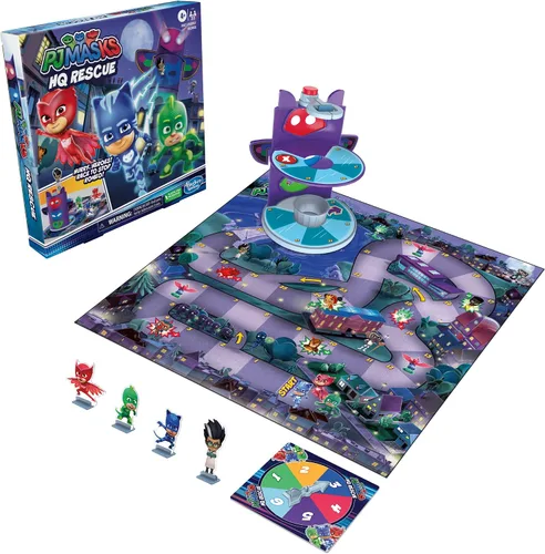 Miniatura 11 de PJ Masks Hasbro Gaming HQ Rescue - Juego de mesa para niños, juegos preescolares, Race to Stop Romeo, incluye torre de plástico 3D