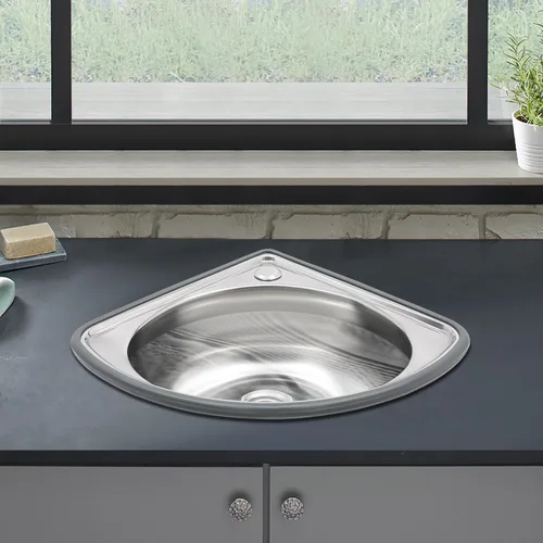 Miniatura 7 de Fregadero de acero inoxidable montado en la pared de un solo cuenco, lavabo triangular grueso para fregadero pequeño para cocina, baño, lavabo