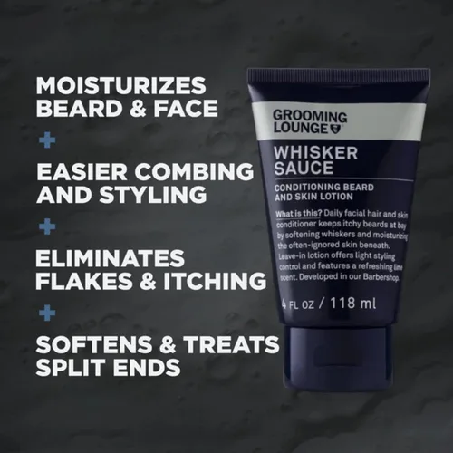 Miniatura 5 de Grooming Lounge Acondicionador de barba Whisker Sauce – Loción acondicionador para barba y piel – Elimina la picazón y la descamación – Permite