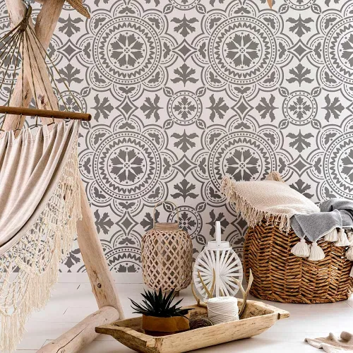 Miniatura 2 de Plantilla de azulejos de Tánger - Plantillas de pintura de pared para un cambio de imagen fácil de la habitación - Plantilla grande para pintar
