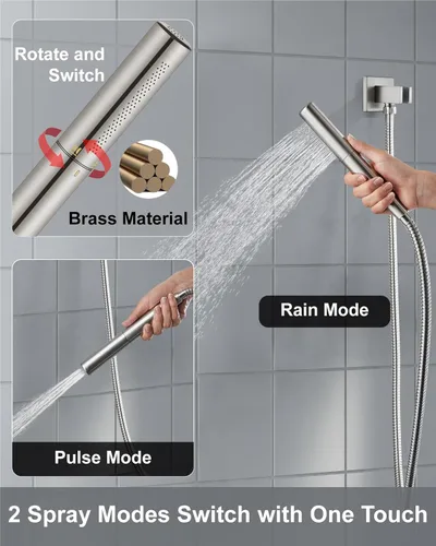 Miniatura 4 de Aolemi - Sistema de ducha con cabezal de lluvia y grifo de mano montado en la pared, juego completo de accesorios de ducha de alta presión