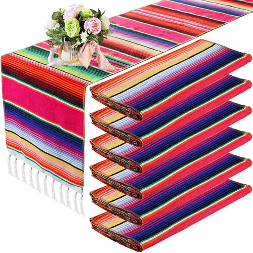Miniatura 11 de Tegeme 12 Piezas Caminos de Mesa Mexicanos 14 x 84 Pulgadas Camino de Mesa Mexicano Serape Manta Decorativa con Flecos de Algodón Decoración