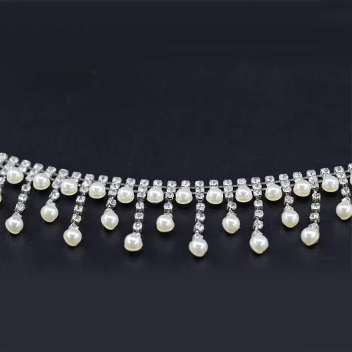 Miniatura 2 de Jerler Cadena de diamantes de imitación de cristal de 1 yarda, cuentas de perlas incrustadas para decoración de bricolaje y adornos de novia, ideal