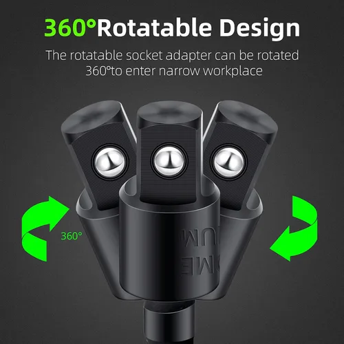 Miniatura 4 de Juego de 4 adaptadores de enchufe de impacto de 90 grados, accesorio de taladro de ángulo recto giratorio de 360° de 1/4 3/8 1/2 pulgadas, adaptador