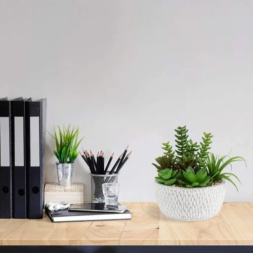 Miniatura 3 de Briful Pequeñas plantas falsas surtidas suculentas falsas en macetas, plantas suculentas realistas artificiales con macetas de cemento
