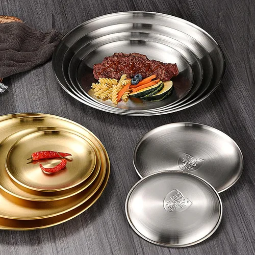 Miniatura 5 de 6 Piezas de Bandeja Circular de 14 cm para Baratijas, de Acero Inoxidable Dorado, para Bandejas de Servicio, Almacenamiento de Toallas, Plato de Té