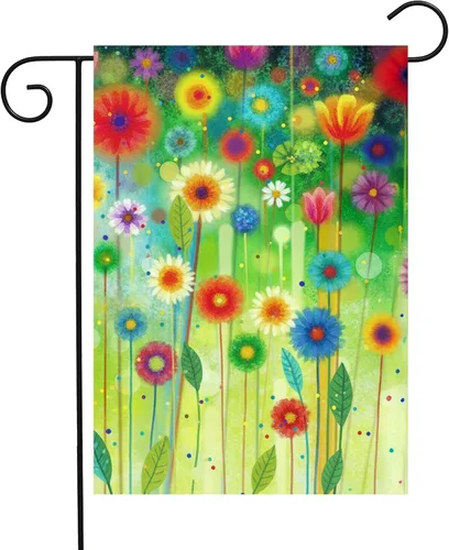 Bandera abstracta de acuarela de primavera con flores verdes de temporada, pintura artística para jardín, patio, 12 x 18 pulgadas, poliéster de