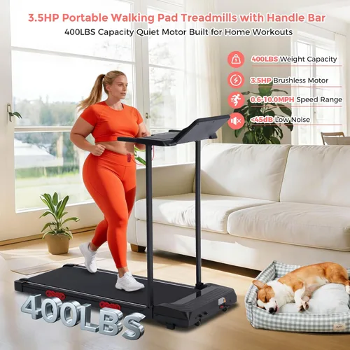 Miniatura 6 de Walking Pad with Handle Bar, 3.5HP Electric Portable Walking Pad Treadmill with Handles, 0.6-10MPH Running Treadmill with Handles for Home Small