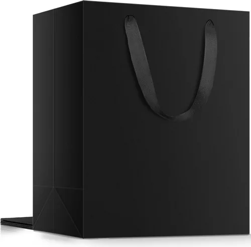 EUSOAR Bolsas de regalo grandes con asas, 3 bolsas de papel kraft negro de 9.8 x 5.1 x 12.6 pulgadas, bolsa de compras de agradecimiento para
