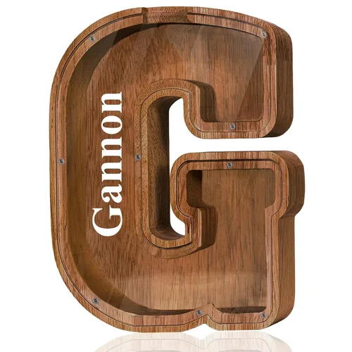 Miniatura 86 de Alcancía de madera grande personalizada con letras – Alcancía de letras para niños y niñas, regalo de cumpleaños (A)