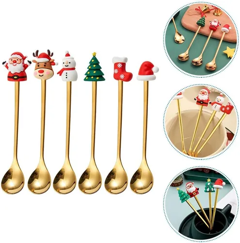 Miniatura 4 de Upkoch Juego de cucharas de Navidad, cucharas de café de Navidad, cucharadita de café de postre de acero inoxidable, vajilla de fiesta