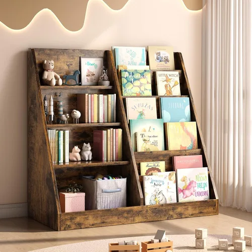 Miniatura 18 de Tatub Estantería de madera para niños de 6 niveles y almacenamiento de juguetes, organizador de juguetes para niños con estantes para libros, Blanco