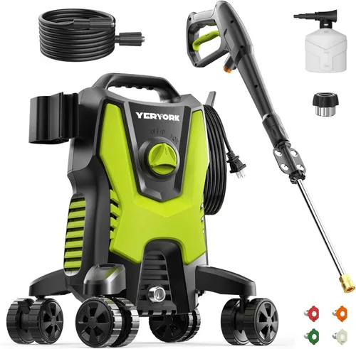YERYORK Lavadora de presión eléctrica, lavadora de 4800 PSI 3.0 GPM con 4 ruedas con cerradura, varilla de acero, 4 boquillas de conexión rápida,
