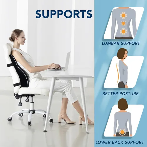 Miniatura 2 de Almohada de apoyo lumbar para silla de oficina y asiento de automóvil, cojín ergonómico de espuma viscoelástica con correas ajustables dobles, malla
