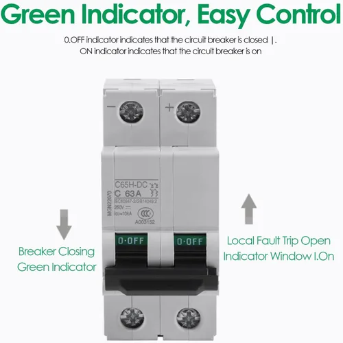 Miniatura 5 de Disyuntor miniatura de CC de bajo voltaje 2P 250V para sistema fotovoltaico, sistema de rejilla, montaje en carril DIN, disyuntor de circuito de CC