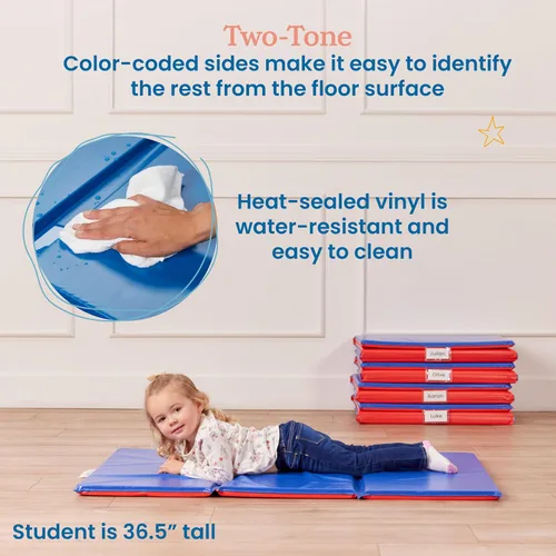 Miniatura 5 de ECR4Kids Alfombrilla de descanso plegable de alta calidad, 3 secciones, 1 pulgada, almohadilla para dormir, azul/rojo, paquete de 5