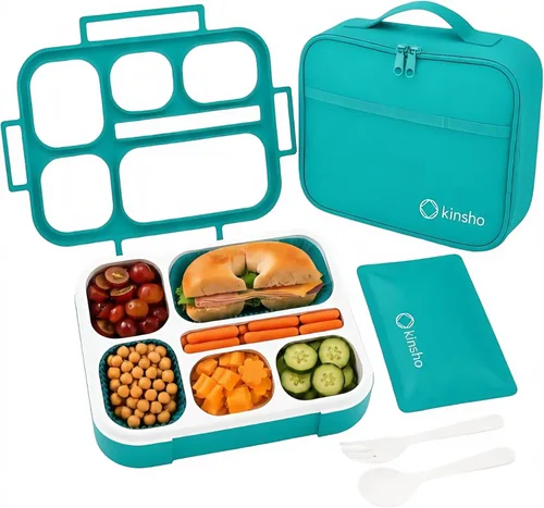 Miniatura 17 de Bento-Box - Juego de lonchera aislada y paquete de hielo. Loncheras, contenedores de bocadillos para niños, niñas y adultos. 6 compartimentos, cajas