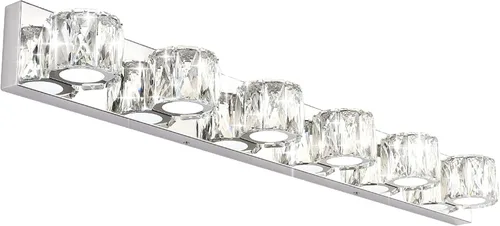 Miniatura 10 de Aipsun 3 luces de cristal para tocador sobre espejo, modernas luces LED para tocador de baño, accesorios de iluminación (luces blancas)