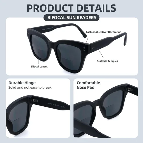 Miniatura 5 de Lentes de sol bifocales para mujeres y hombres, a la moda, cuadrados, para lectura de sol, lentes de lectura UV400 al aire libre superior 0 fuerza