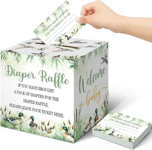 Miniatura 52 de Teling 51 boletos para rifas de pañales con caja de tarjetas, decoración de baby shower, caja de soporte para baby shower, para fiesta de rifas