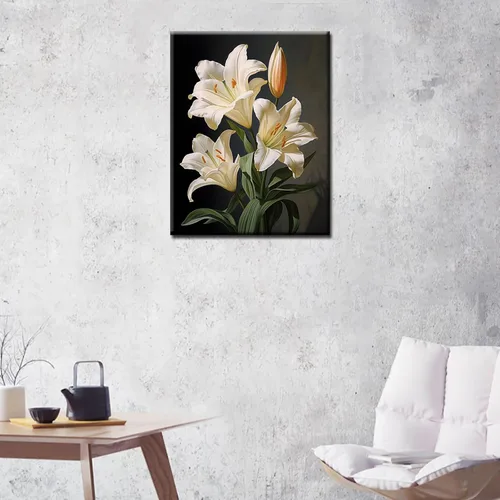 Miniatura 3 de Pintura de lirio por números para adultos, hojas de flores, pintura al óleo digital, pintura acrílica, kits de pintura de ocio, arte de pared