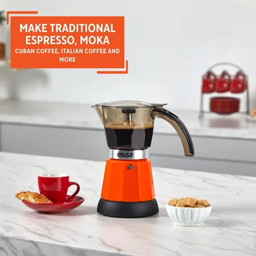 Miniatura 5 de Imusa - Máquina eléctrica para hacer espresso de 6 o 3 tazas, color negro, para café cubano, moka y bebidas de espresso