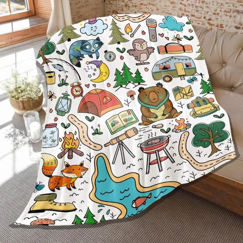 Miniatura 10 de Manta de camping para regalos para niños, manta suave para acampar, lindas mantas de franela de felpa para acampar para decoración de dormitorio