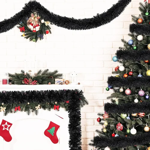 Miniatura 4 de Ceenna Guirnalda de oropel de Navidad de 150 pies, guirnalda metálica giratoria, brillante para colgar en el árbol de Navidad, suministros de Negro