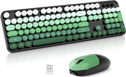 Miniatura 11 de Combo de teclado y mouse inalámbricos, teclado retro de tamaño completo de 2.4 GHz con teclado numérico y mouse inalámbrico para Negro azul