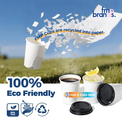 Miniatura 5 de Fit Meal Prep Paquete de 100 tazas de café desechables de 8 onzas con tapas, vasos de papel de alta calidad, tazas de café caliente a prueba