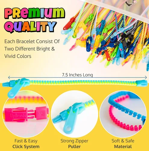 Miniatura 5 de UpBrands 120 pulseras de amistad con cremallera de 7.5 pulgadas, regalos de Pascua para niños, juguetes silenciosos para aliviar el estrés, kit