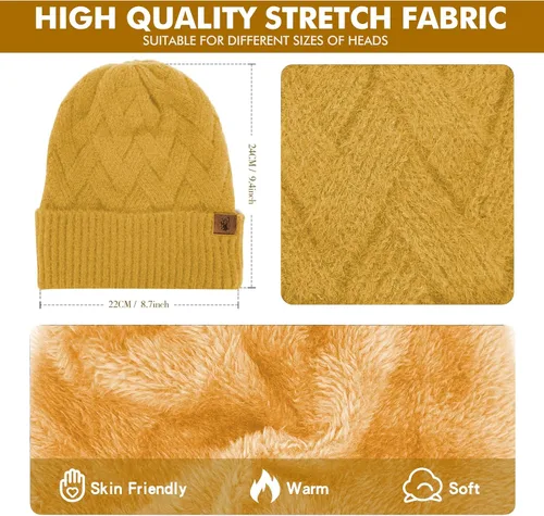 Miniatura 2 de Gorro de punto de invierno para mujer con guantes para pantalla táctil, gorro de pompón, bufandas para el cuello para hombres