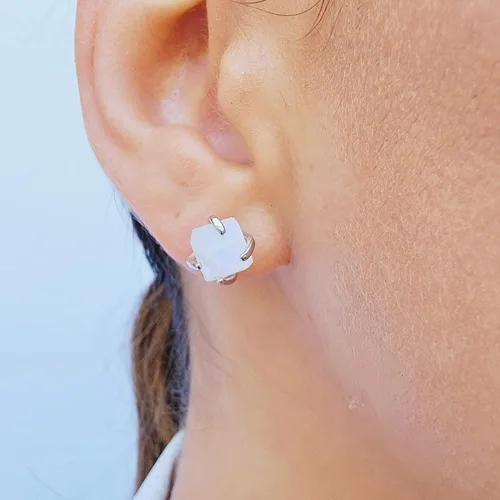 Miniatura 145 de Natural raw gemstone stud earrings with white gold over 925 sterling silver, 6 to 7mm rough genuine quality birthstone gift for her, Uniquelan