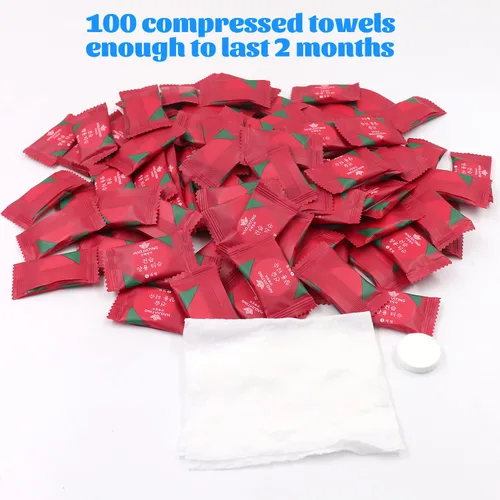 Miniatura 6 de 100 toallas comprimidas, toalla comprimida desechable, toalla comprimida para manos, toalla de campamento, tejido de monedas comprimido portátil