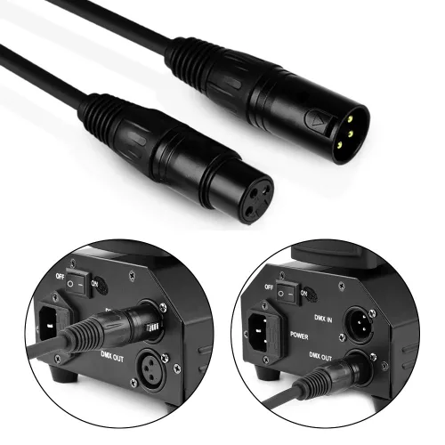 Miniatura 7 de Cable DMX flexible de 10 pies, cable DMX chapado en oro de 3 pines XLR macho a hembra, lo mejor para iluminación de escenario de DJ, luces de cabeza
